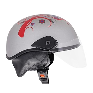 western era stylish half face helmet for kids  baby safety and comfort  3-12 years design 2 silver matte - red