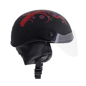 western era stylish half face helmet for kids  baby safety and comfort  3-12 years design 2 black matte - red