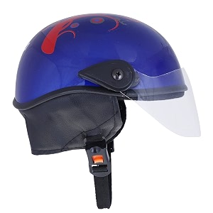 western era unisex half helmet for men amp women  clear visor  comfort amp safety  enhanced design  medium blue glossy - red