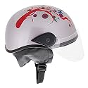 Western Era Unisex Half Helmet for Men &amp; Women | Clear Visor | Comfort &amp; Safety | Enhanced Design | (Large, Silver Glossy - Red)