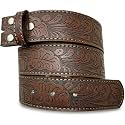 Western Leather Belt Strap - 1.5” Wide Embossed Scrollwork Without Buckle