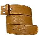 Western Leather Belt Strap - 1.5” Wide Embossed Scrollwork Without Buckle