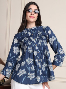 WESTETHNIC Casual Floral Print Women Blue Top