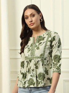 WESTETHNIC Casual Floral Print Women Light Green