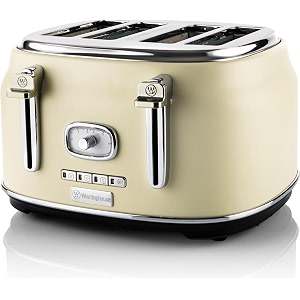 westinghouse 4 slice 1750w retro toaster  removable bun attachment 6 browning levels bread centring defrost warm-up amp stop function extendable crumb tray  2-yr warranty white 1750 kilowatts