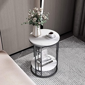 table 2-tier modern round end sofa side living room coffee with metal frame 40x55cm white