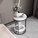 Table 2-Tier Modern Round End Sofa Side Living Room Coffee with Metal Frame, 40x55cm (White)