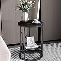 Table 2-Tier Modern Round End Sofa Side Living Room Coffee with Metal Frame, 40x55cm (Black)