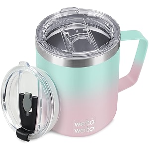 wetoweto 14 oz insulated coffee mug vacuum camping mug with lid handle