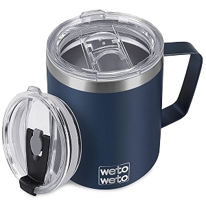 wetoweto 14 oz insulated coffee mug vacuum camping mug with lid handle
