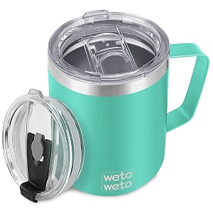 wetoweto 14 oz insulated coffee mug vacuum camping mug with lid handle
