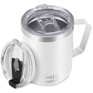 wetoweto 14 oz insulated coffee mug vacuum camping mug with lid handle