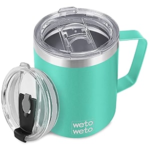 wetoweto 14 oz coffee mug vacuum insulated camping mug with lid double wall stainless steel travel tumbler cup coffee mugs outdoor powder coated aquifer blue