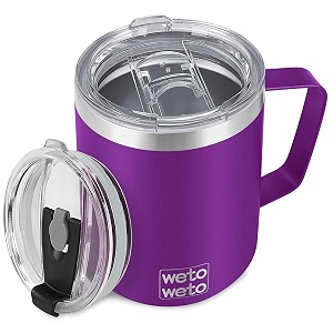wetoweto 14 oz insulated coffee mug vacuum camping mug with lid handle