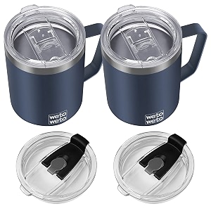 wetoweto 14 oz insulated coffee mug vacuum camping mug with lid handle