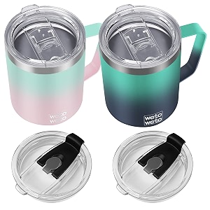 wetoweto 14 oz insulated coffee mug vacuum camping mug with lid handle