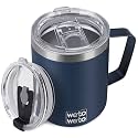 WETOWETO 14 oz Insulated Coffee Mug, Vacuum Camping Mug with Lid, Handle