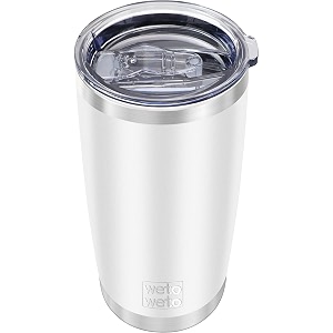 wetoweto 20oz insulated stainless steel tumbler double wall vacuum leak-proof travel coffee mug powder coated water cup white 1 pack