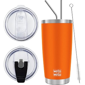wetoweto 20oz insulated stainless steel tumbler coffee tumbler double wall vacuum leak-proof travel coffee mug powder coated water tumbler cup orange1 pack