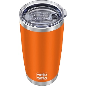 wetoweto 20oz insulated stainless steel tumbler double wall vacuum leak-proof travel coffee mug powder coated water cup orange 1 pack