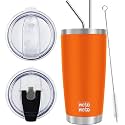 WETOWETO 20oz Insulated Stainless Steel Tumbler, Coffee Tumbler, Double Wall Vacuum Leak-proof Travel Coffee Mug, Powder Coated Water Tumbler Cup (Orange,1 Pack)…