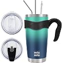 WETOWETO 20oz Insulated Stainless Steel Tumbler, Coffee Tumbler with 2 lids and 2 straws, Vacuum Travel Coffee Mug, Powder Coated Leak-Proof Tumbler Cup for Travel (Green-Blue Gradient ,1 Pack)
