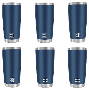 wetoweto 20oz tumbler stainless steel vacuum insulated coffee travel mug double wall powder coated insulated coffee mug travel mug with lid thermal cup for outdoor navy blue 6 pack