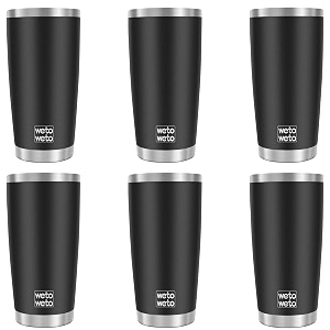 wetoweto 20oz tumbler stainless steel vacuum insulated coffee travel mug double wall powder coated insulated coffee mug travel mug with lid thermal cup for outdoor black 6 pack