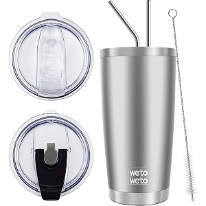 wetoweto 20oz tumbler with 2 lids and 2 straws stainless steel vacuum insulated water coffee tumbler cup double wall powder coated spill-proof travel mug thermal cup stainless 1 pack
