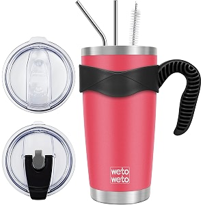 wetoweto 20oz tumbler with 2 lids and 2 straws stainless steel vacuum insulated water coffee tumbler cup with handle double wall powder coated travel mug thermal cup watermelon red 1 pack