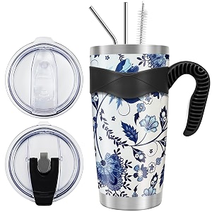 wetoweto 20oz tumbler with 2 lids and 2 straws stainless steel vacuum insulated water coffee tumbler cup with handle double wall powder coated travel mug celadon porcelain 1 pack