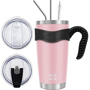 wetoweto 20oz tumbler with 2 lids and 2 straws stainless steel vacuum insulated water coffee tumbler cup with handle double wall powder coated travel mug thermal cup ice pink 1 pack