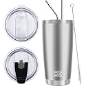 WETOWETO 20oz Tumbler with 2 lids and 2 straws, Stainless Steel Vacuum Insulated Water Coffee Tumbler Cup, Double Wall Powder Coated Spill-Proof Travel Mug Thermal Cup (Stainless, 1 Pack)