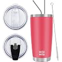 WETOWETO 20oz Tumbler with 2 lids and 2 straws, Stainless Steel Vacuum Insulated Water Coffee Tumbler Cup, Double Wall Powder Coated Spill-Proof Travel Mug Thermal Cup (Watermelon Red, 1 Pack)
