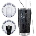 WETOWETO 20oz Tumbler with 2 lids and 2 straws, Stainless Steel Vacuum Insulated Water Coffee Tumbler Cup, Double Wall Powder Coated Spill-Proof Travel Mug Thermal Cup (Black Leopard, 1 Pack)