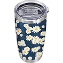 WETOWETO 20oz Tumbler, Stainless Steel Vacuum Insulated Water Coffee Tumbler Cup, Double Wall Powder Coated Spill-Proof Travel Mug Thermal Cup for Home Outdoor (Daisy Flower, 1 Pack)