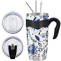 WETOWETO 20oz Tumbler with 2 lids and 2 straws, Stainless Steel Vacuum Insulated Water Coffee Tumbler Cup with Handle, Double Wall Powder Coated Travel Mug (Celadon Porcelain, 1 Pack)