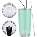WETOWETO 20oz Tumbler with 2 lids and 2 straws, Stainless Steel Vacuum Insulated Water Coffee Tumbler Cup, Double Wall Powder Coated Spill-Proof Travel Mug Thermal Cup (Light Green, 1 Pack)