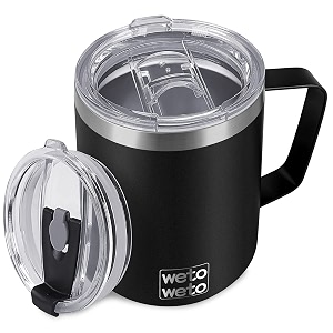 wetoweto 14 oz insulated coffee mug vacuum camping mug with lid handle