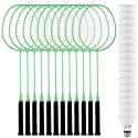 Wettarn 12 Pcs Badminton Rackets Bulk with 18 Nylon Badmintons, Shuttle Set for Beginners Advanced Player Backyard Gym Beach Outdoor