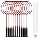 Wettarn 12 Pcs Badminton Rackets Bulk with 18 Nylon Badmintons, Shuttle Set for Beginners Advanced Player Backyard Gym Beach Outdoor