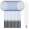 Wettarn 12 Pcs Badminton Rackets Bulk with 18 Nylon Badmintons, Shuttle Set for Beginners Advanced Player Backyard Gym Beach Outdoor