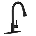 WEWE Pull-Down Kitchen Faucet, 3-Mode Sprayer, Matte Black, High Arc