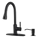 WEWE Kitchen Faucet with Soap Dispenser Set, Pull-Down, Matte Black