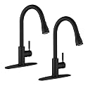 WEWE Pull-Down Kitchen Faucet, 3-Mode Sprayer, Matte Black, 2 Set