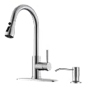 WEWE Kitchen Faucet with Soap Dispenser, Pull-Down Sprayer, Brushed Nickel