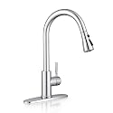 WEWE Pull-Down Kitchen Faucet, 3-Mode Sprayer, Polished Chrome, High Arc