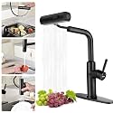 WEWE Waterfall Kitchen Faucet, Pull-Down Sprayer, Matte Black, 3-Mode
