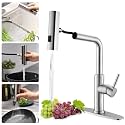 WEWE Waterfall Kitchen Faucet, Pull-Down Sprayer, Brushed Nickel, 3-Mode
