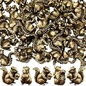 Weysat 50 Pcs Mini Bronze Squirrel Statue, Fall Squirrel Figurine Decor